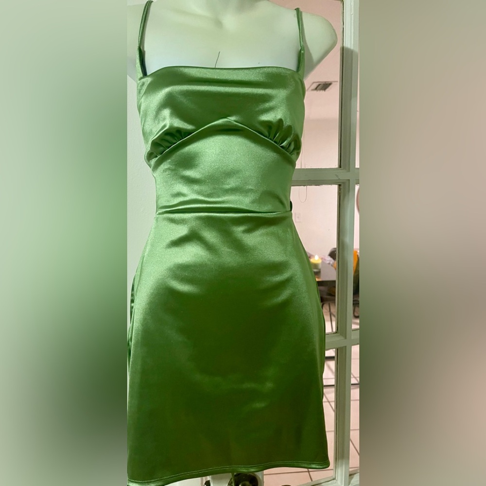 Windsor Satin Mini Dress in Green